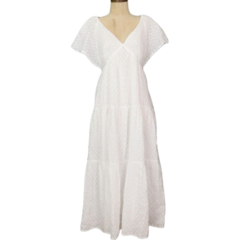 NWT Madewell White Crinkled Georgette Maxi Dress V-Neck Flutter Sleeves Size 8
